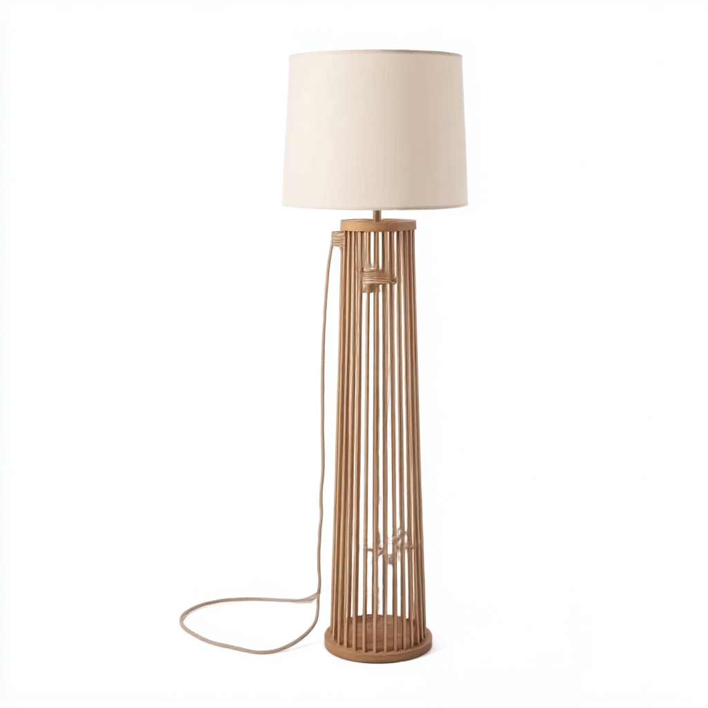 Lampadaire en bois et tissu 36x36x165 cm - bois clair-blanc - style naturel-Warmthza