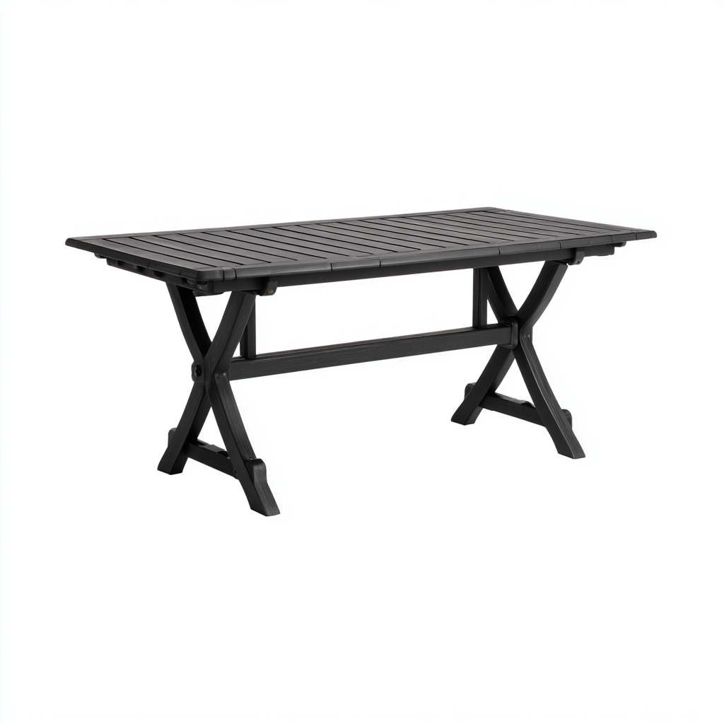Table de jardin rectangulaire en plastique 180x90x74 cm - noir - pliable et résistante-Warmthza