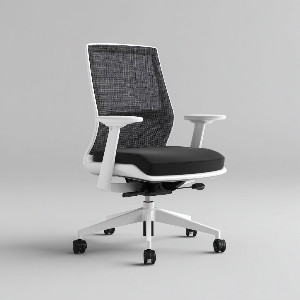 Chaise de bureau en maille et simili cuir 64x64x100 cm - noir-blanc - ergonomique réglable avec accoudoirs et roulettes-Warmthza