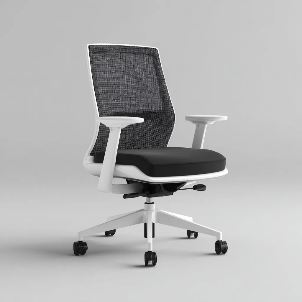 Chaise de bureau en maille et simili cuir 64x64x100 cm - noir-blanc - ergonomique réglable avec accoudoirs et roulettes-Warmthza