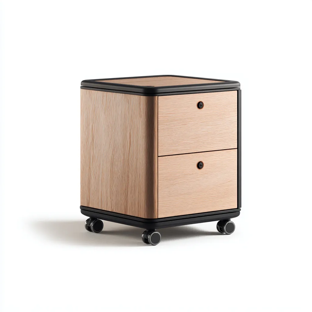 Caisson de bureau en bois clair 42x48x60 cm - 2 tiroirs - avec roulettes - design moderne-Warmthza