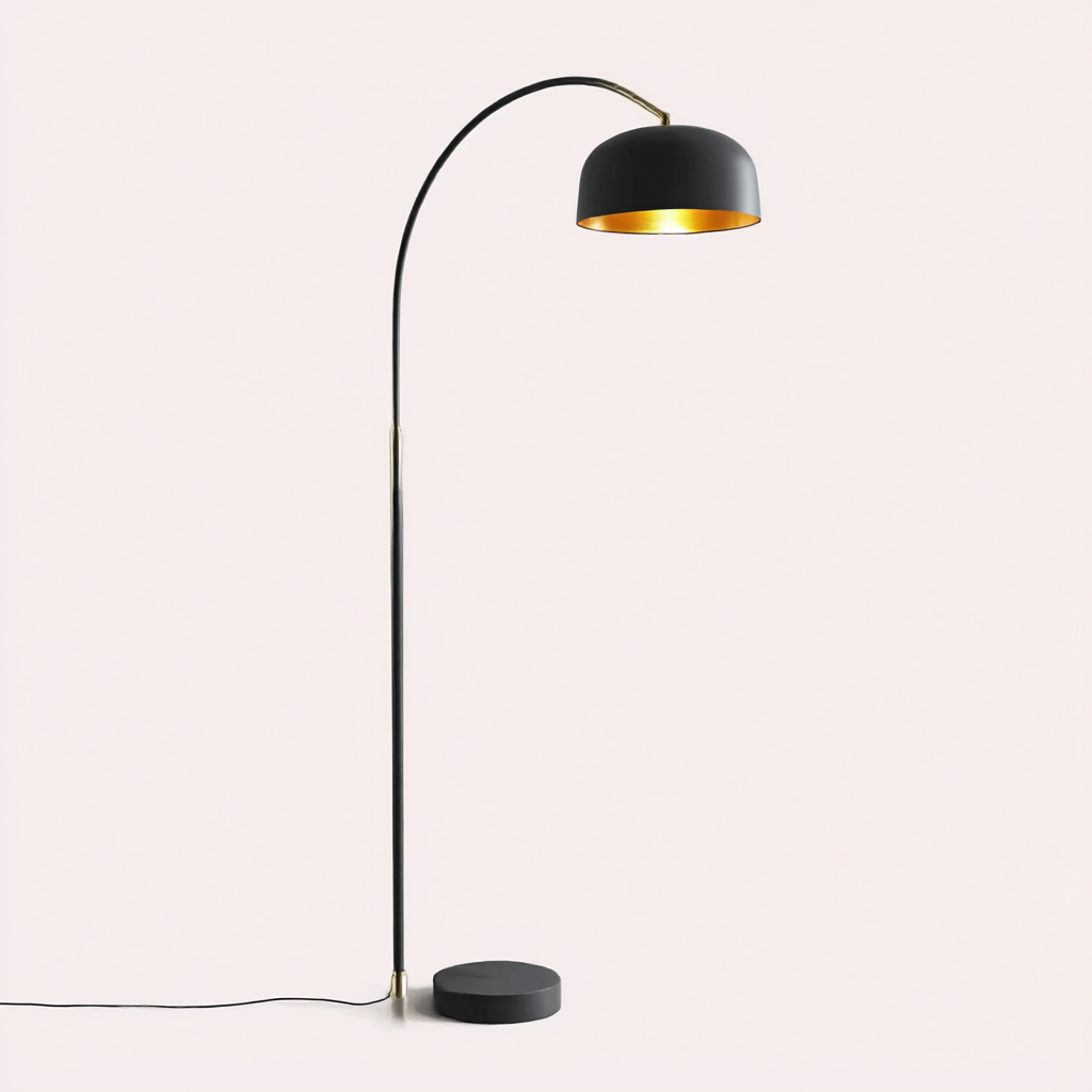 Lampadaire en métal noir avec abat-jour doré 165x35x55 cm - style moderne-Warmthza