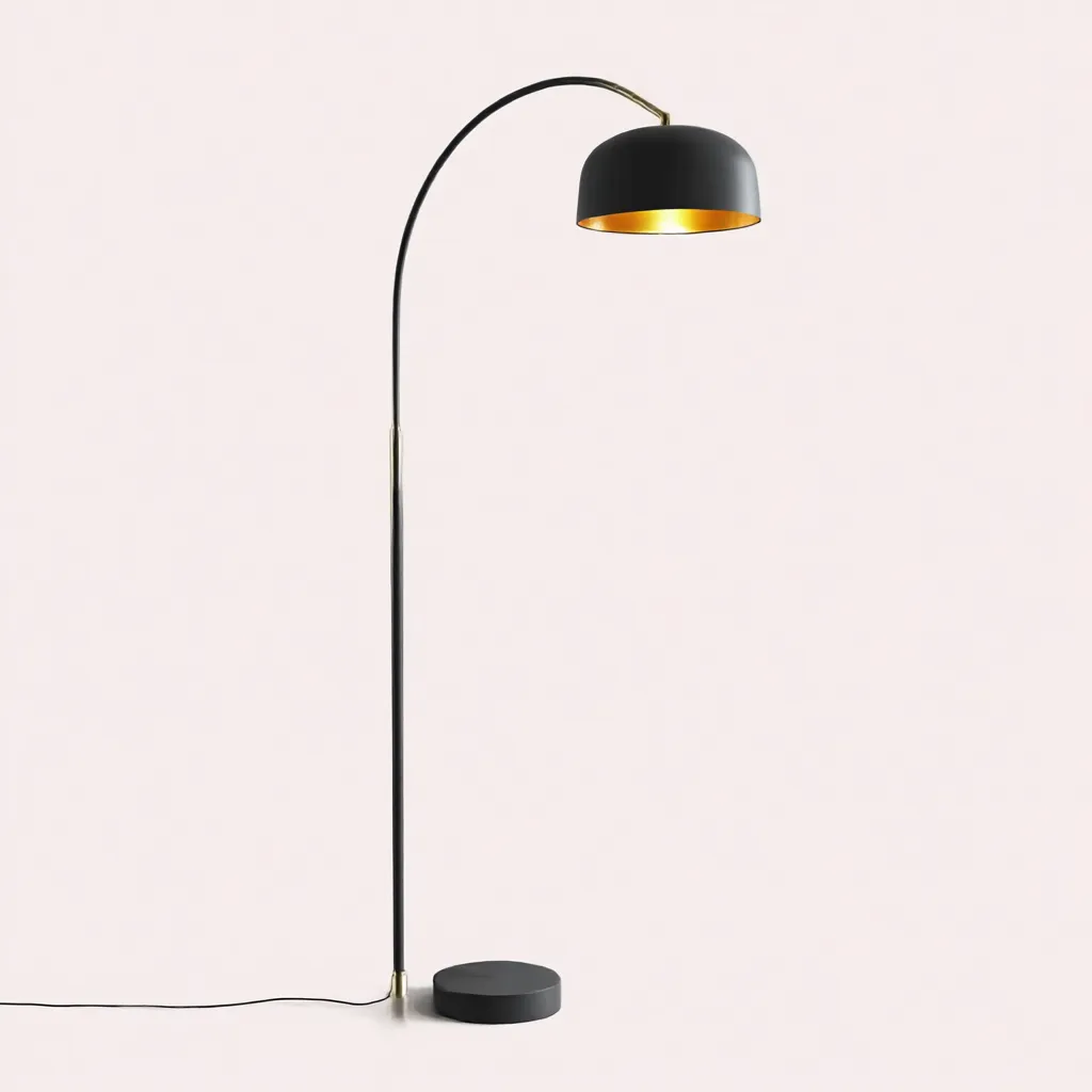 Lampadaire en métal noir avec abat-jour doré 165x35x55 cm - style moderne-Warmthza