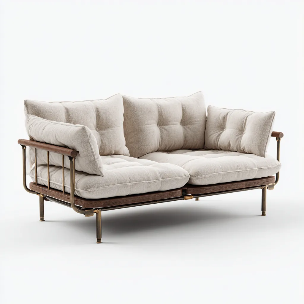 Canapé d'extérieur 2 places en métal et bois 160x85x80 cm - beige - style industriel-Warmthza