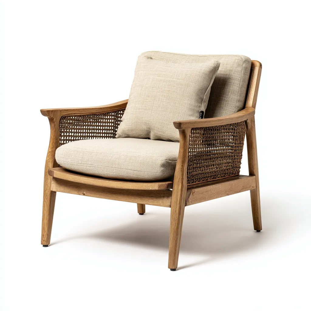 Fauteuil d'extérieur en bois et rotin avec coussins 72x78x85 cm - bois naturel-beige - style moderne-Warmthza