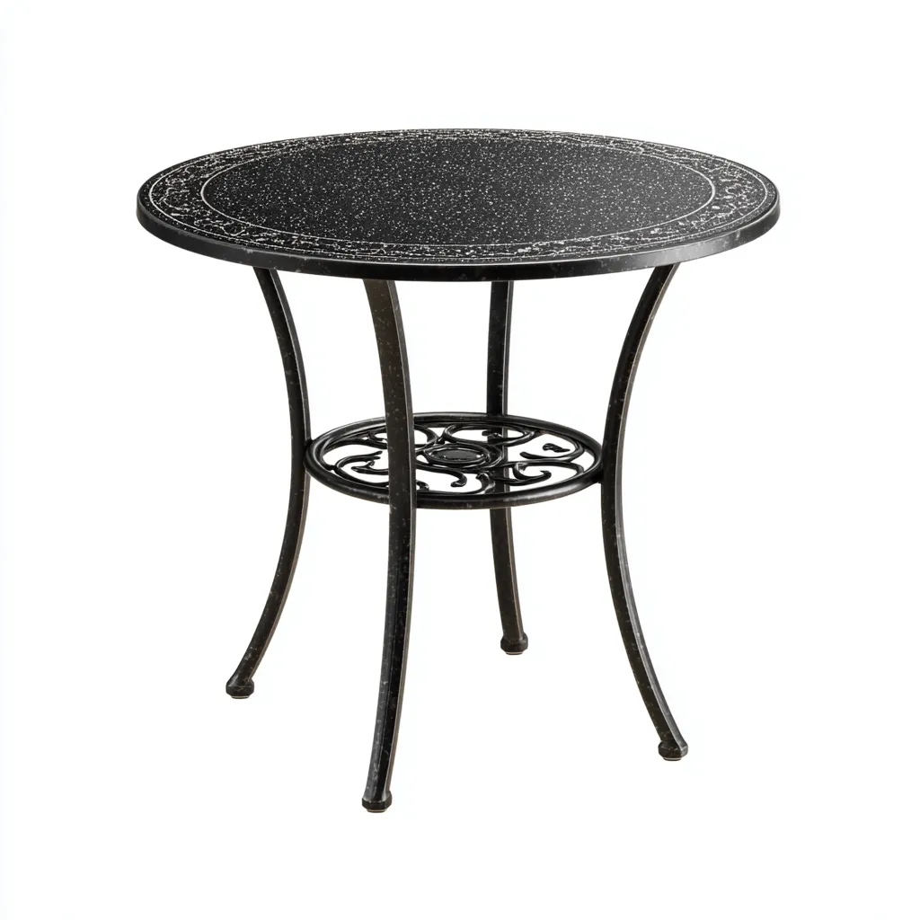 Table de jardin ronde métal et verre 70 cm - noir - style classique-Warmthza