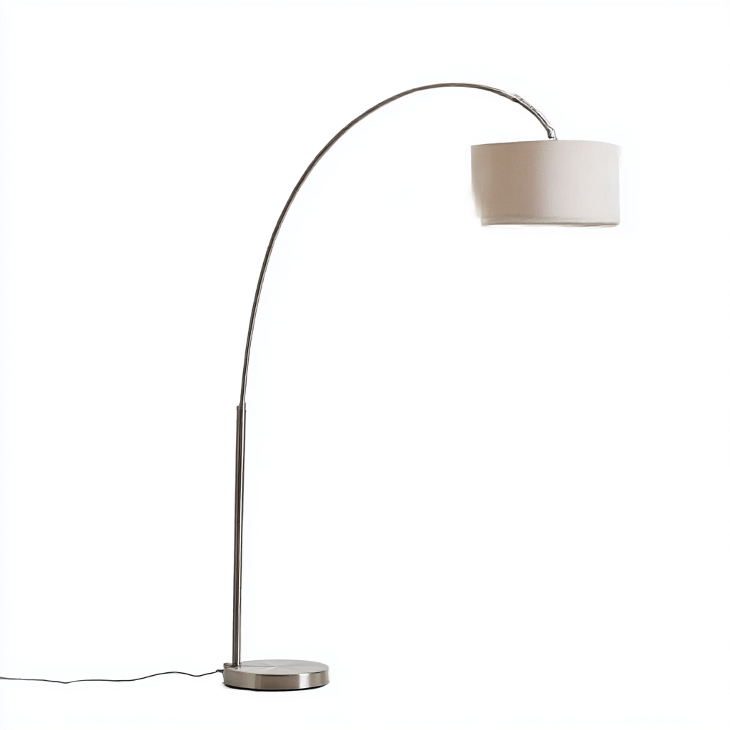 Lampadaire arc en métal chromé avec abat-jour tissu blanc - 200x160x40 cm - style moderne minimaliste-Warmthza