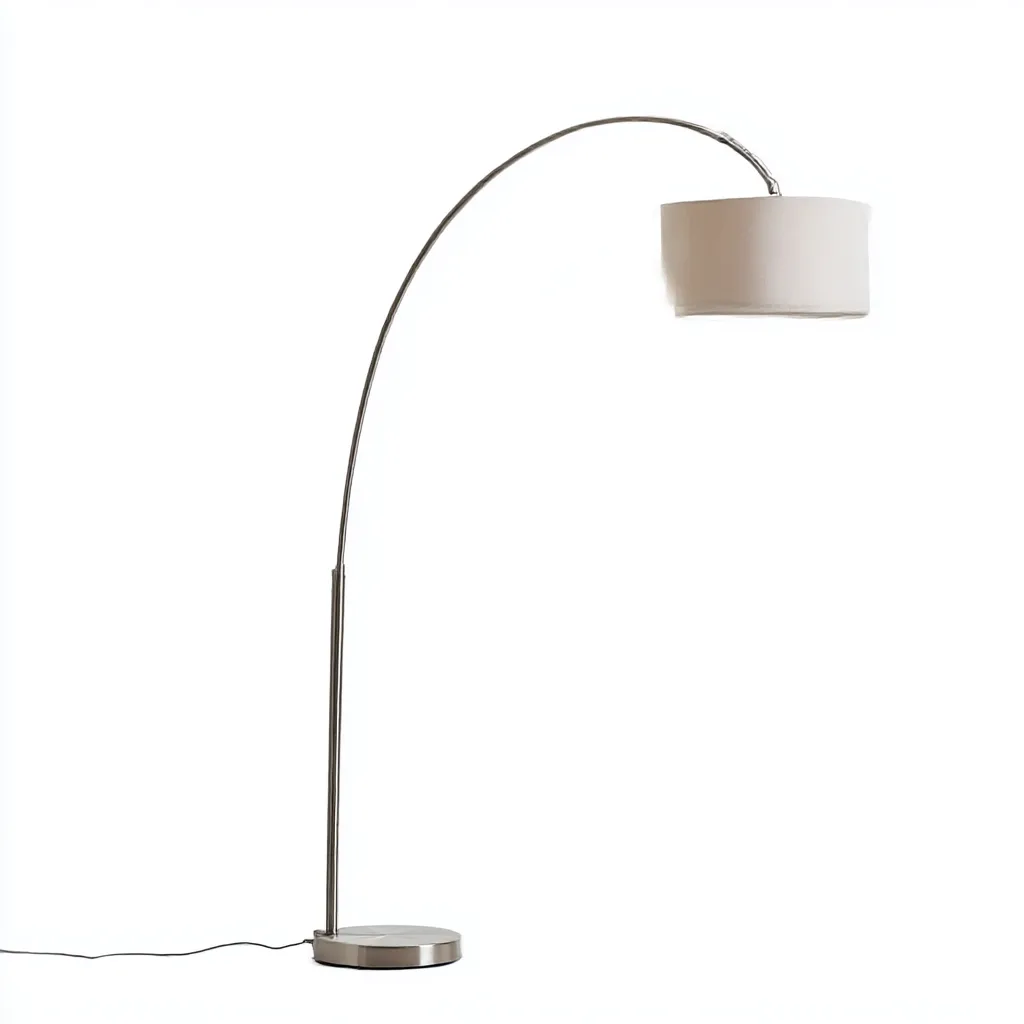 Lampadaire arc en métal chromé avec abat-jour tissu blanc - 200x160x40 cm - style moderne minimaliste-Warmthza