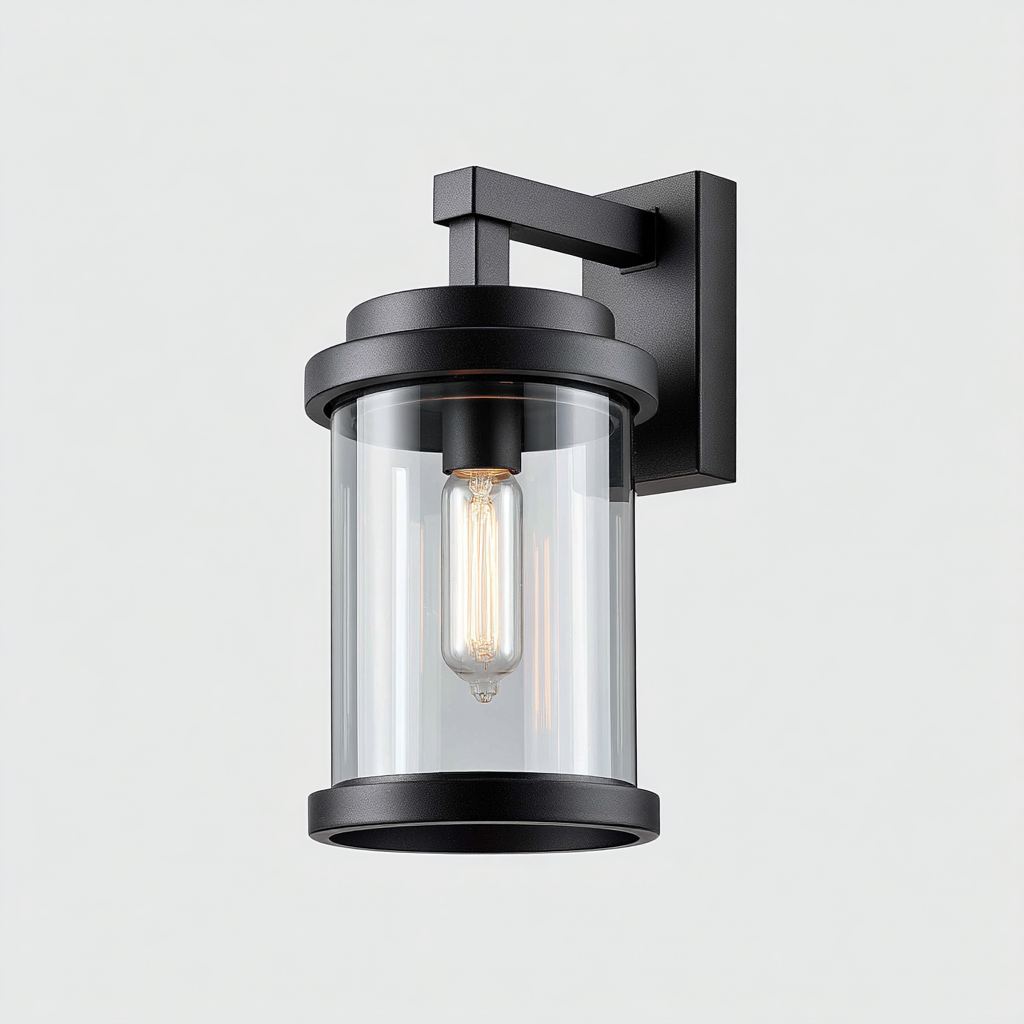 Applique murale extérieure 19x21x35 cm - noir-verre transparent - style moderne cylindrique-Warmthza