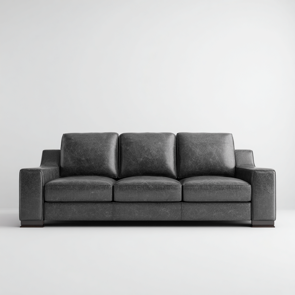 Canapé droit 3 places cuir 210x95x88 cm - gris foncé - style moderne-Warmthza
