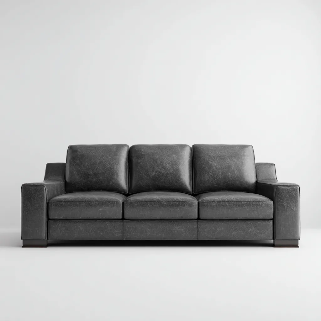 Canapé droit 3 places cuir 210x95x88 cm - gris foncé - style moderne-Warmthza