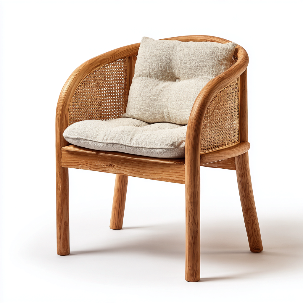 Fauteuil d'extérieur en bois et rotin avec coussins 70x75x85 cm - bois naturel-beige - style moderne-Warmthza