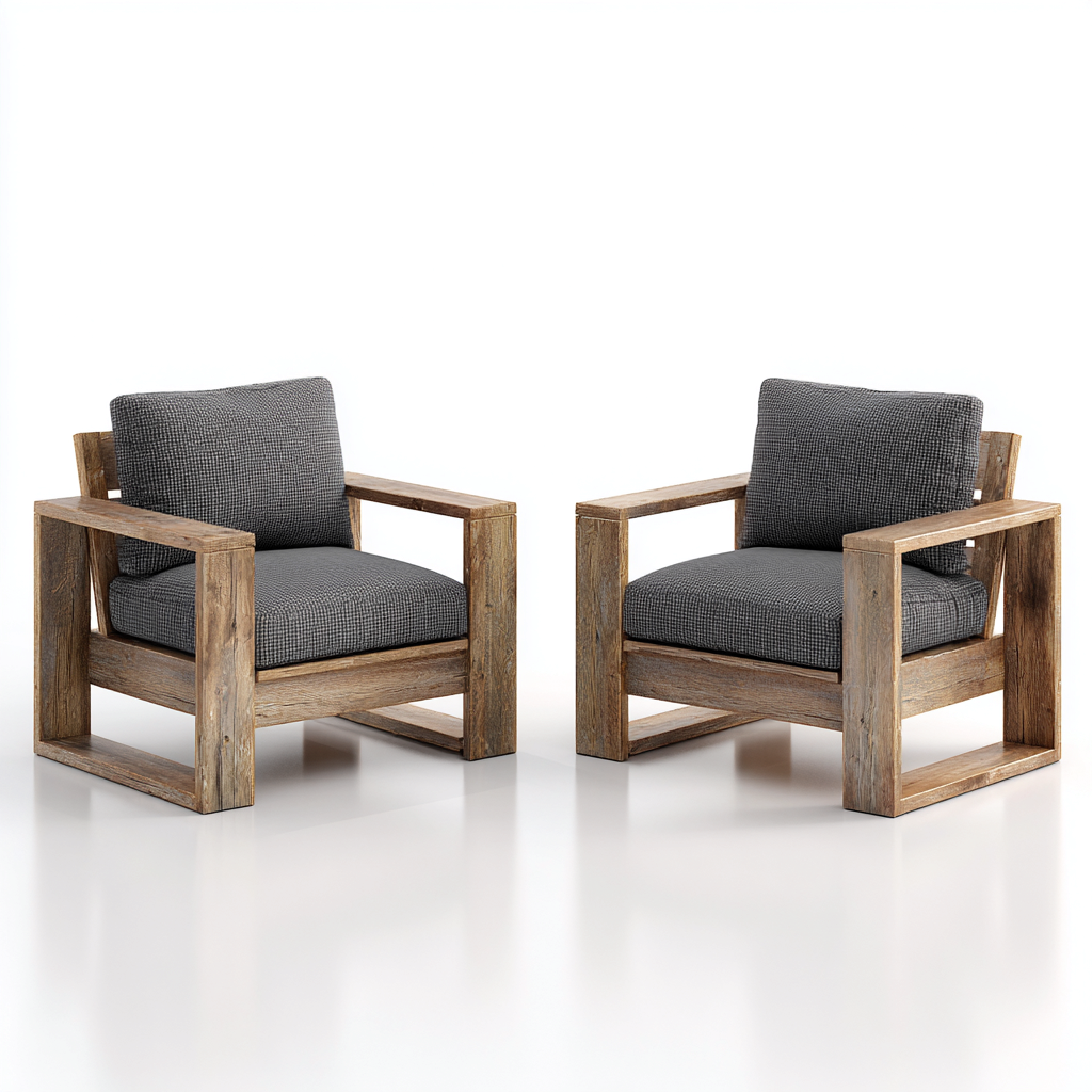 Fauteuils d'extérieur en bois - lot de 2 - 75x80x78 cm - bois naturel-gris - assises et dossiers avec coussins-Warmthza