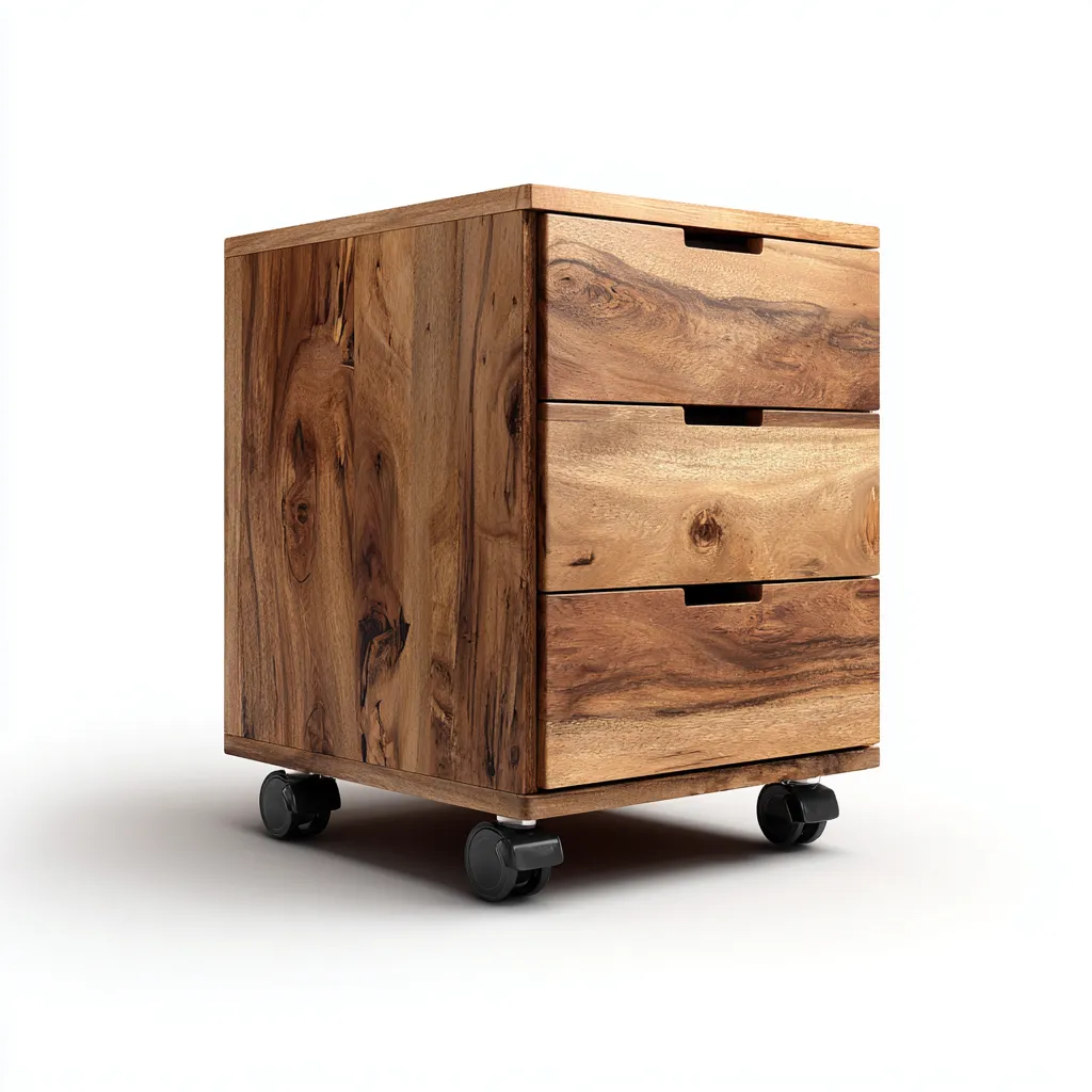 Caisson de bureau à roulettes 3 tiroirs 43x47x63 cm - bois massif naturel - design contemporain-Warmthza