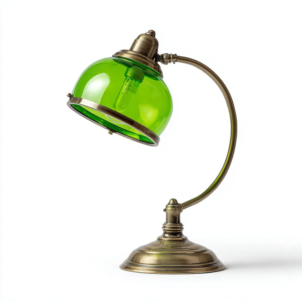 Lampe de bureau en laiton antique avec abat-jour en verre vert - 40x20x20 cm - style vintage-Warmthza