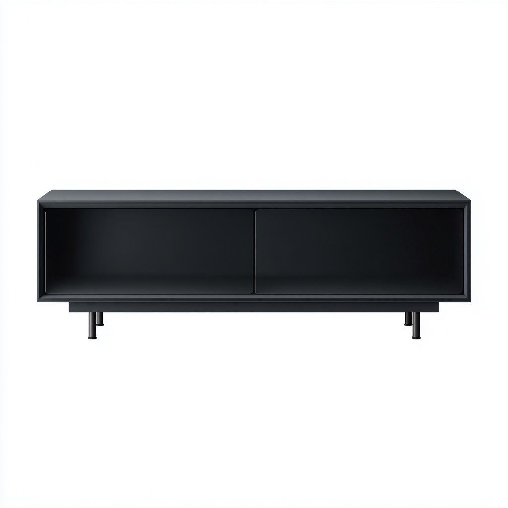 Meuble TV bas moderne 180x45x50 cm - bois noir - 2 portes coulissantes - design minimaliste-Warmthza