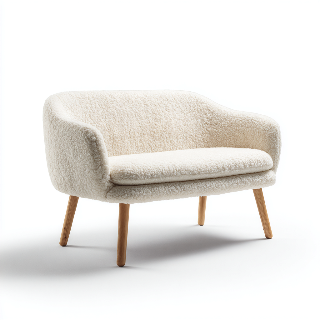 Canapé droit 2 places tissu bouclette 135x80x78 cm - blanc - style moderne-Warmthza