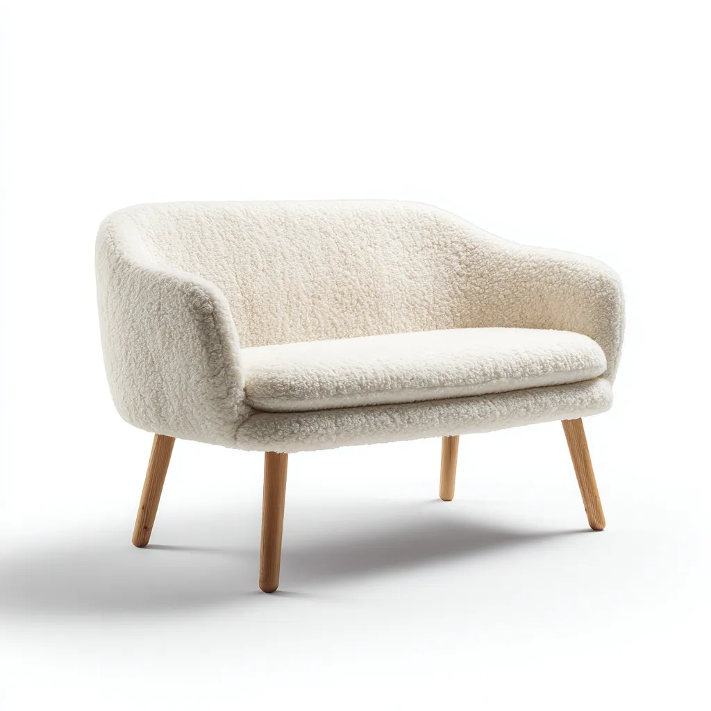 Canapé droit 2 places tissu bouclette 135x80x78 cm - blanc - style moderne-Warmthza