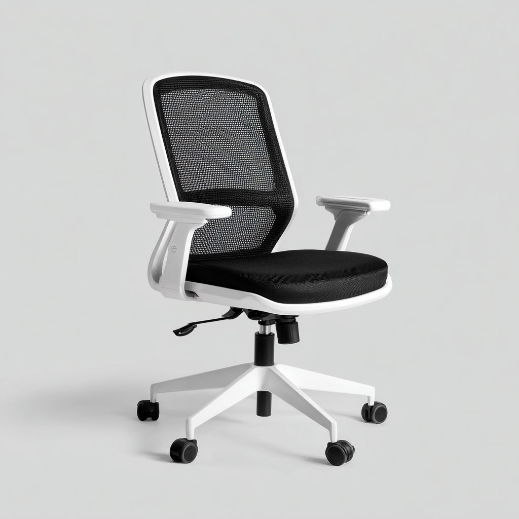 Chaise de bureau en maille 60x62x92 cm - noir-blanc - avec accoudoirs et roulettes-Warmthza