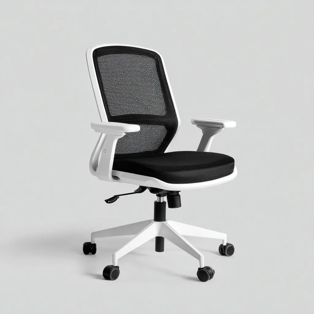 Chaise de bureau en maille 60x62x92 cm - noir-blanc - avec accoudoirs et roulettes-Warmthza