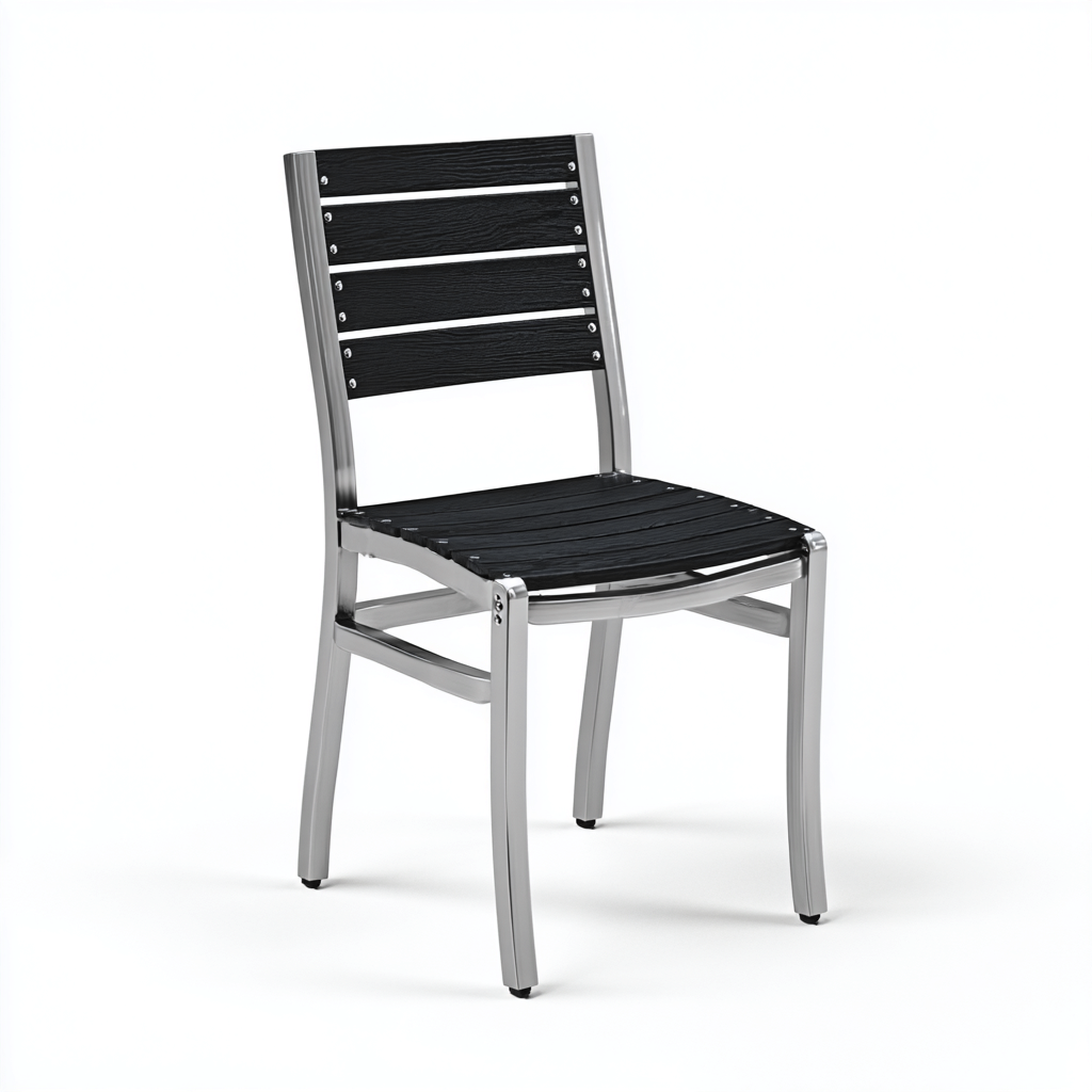 Chaise de salle à manger d'extérieur en métal et bois 45x50x85 cm - noir-argent - style moderne empilable-Warmthza