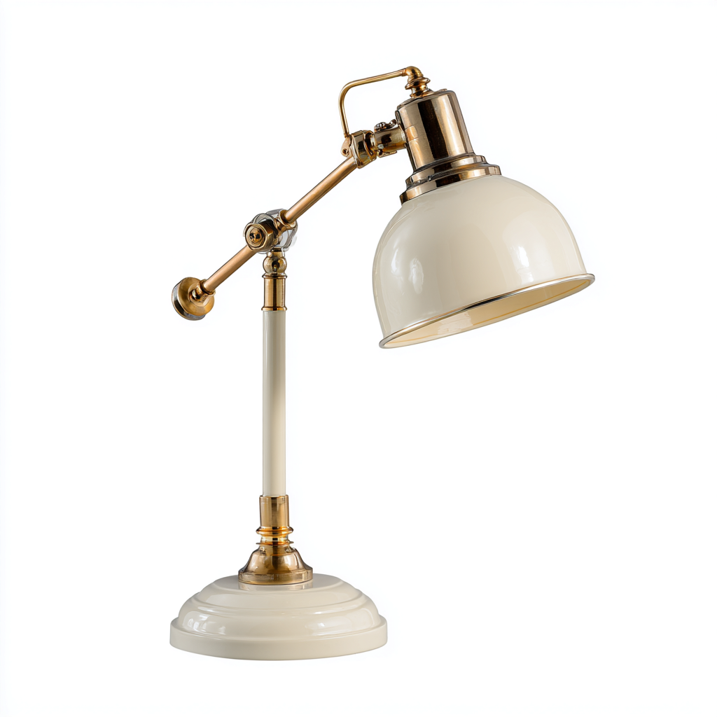 Lampe de table articulée en métal 42x20 cm - finition laiton et abat-jour crème - style vintage-Warmthza