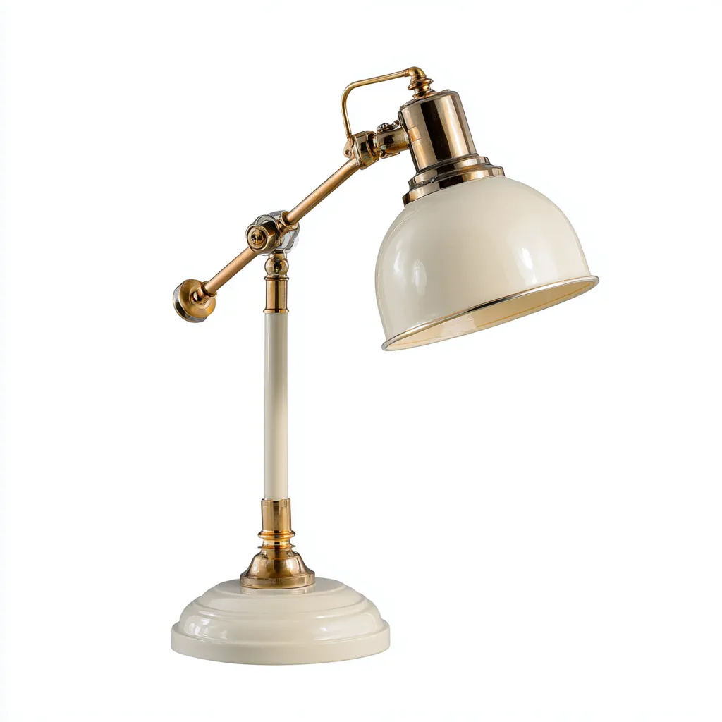 Lampe de table articulée en métal 42x20 cm - finition laiton et abat-jour crème - style vintage-Warmthza