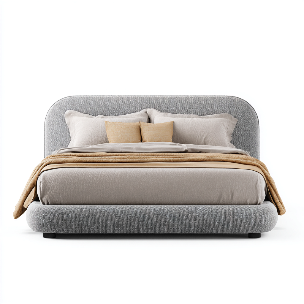 Lit double en tissu gris clair 210x180x110 cm - style moderne avec tête de lit arrondie et cadre rembourré-Warmthza