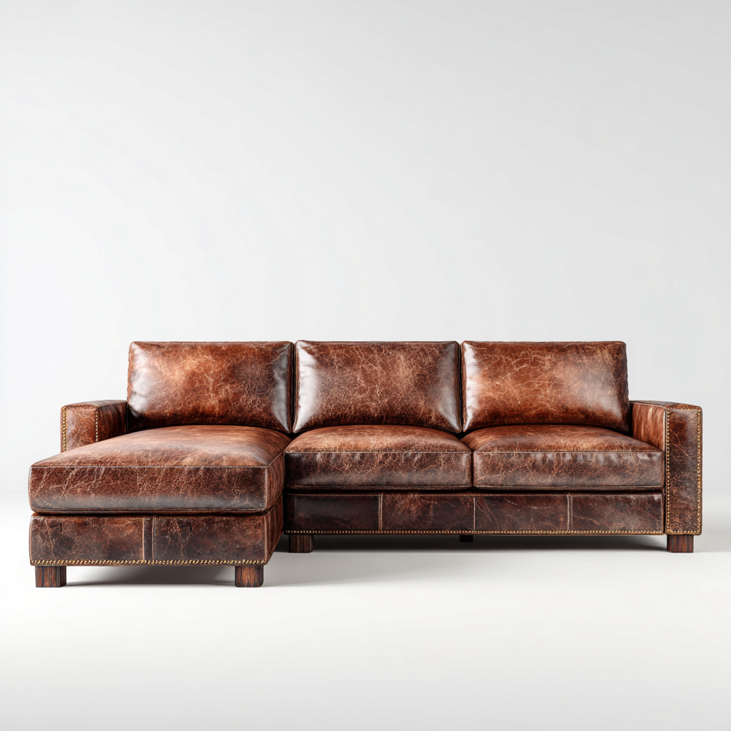 Canapé d'angle en cuir 280x160x85 cm - marron - style vintage-Warmthza
