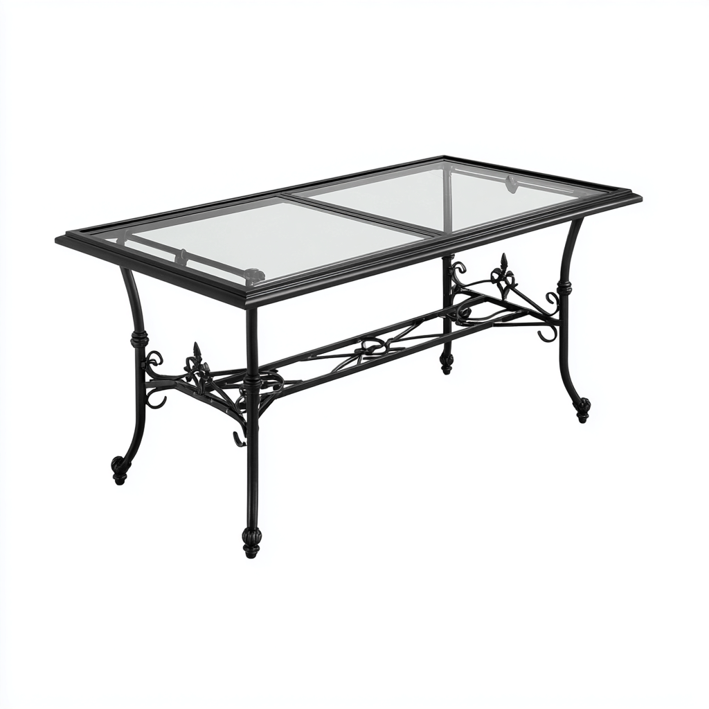 Table de jardin rectangulaire 150x90x75 cm - métal noir-verre transparent - style classique-Warmthza