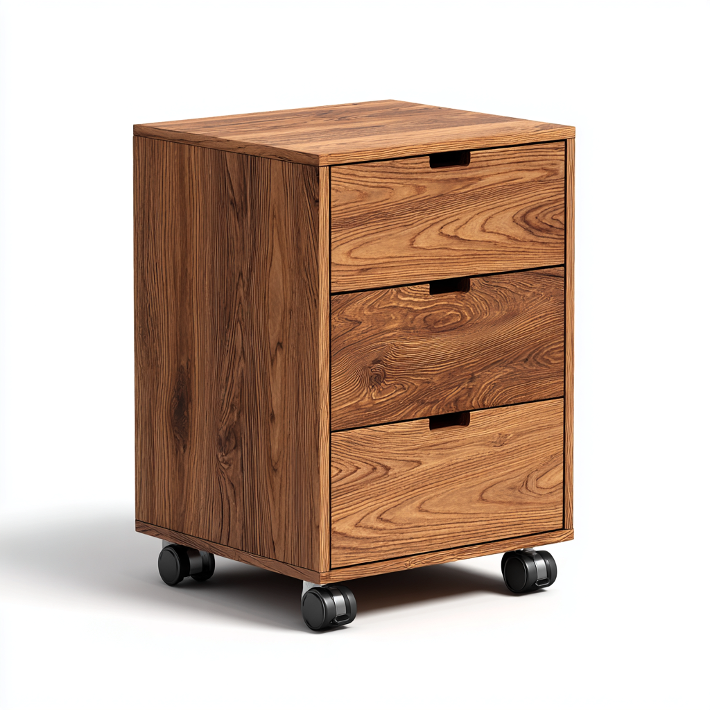 Caisson de bureau en bois 41x48x66 cm - chêne naturel - avec 3 tiroirs à roulettes-Warmthza