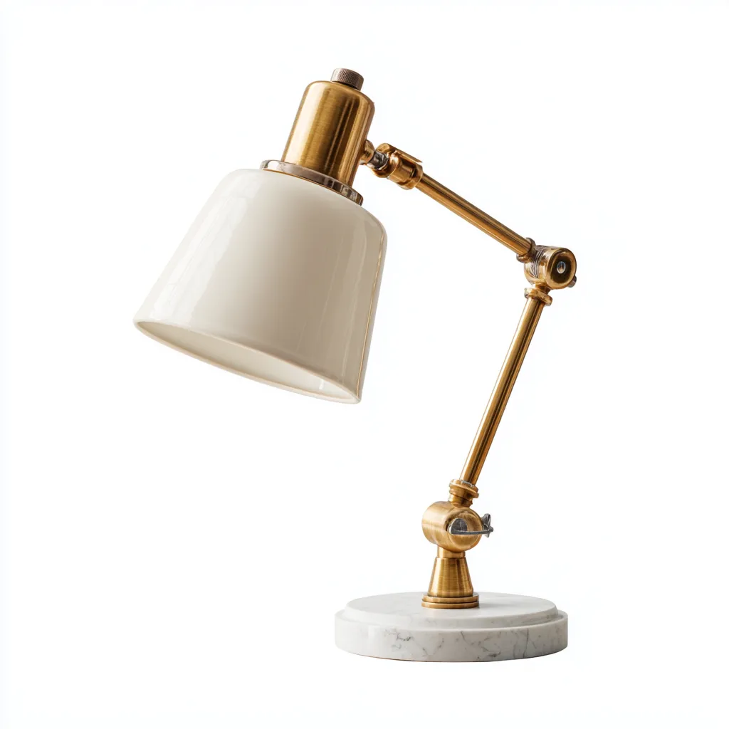 Lampe de bureau en laiton antique avec abat-jour blanc - base en marbre - 38x18x20 cm - style classique-Warmthza