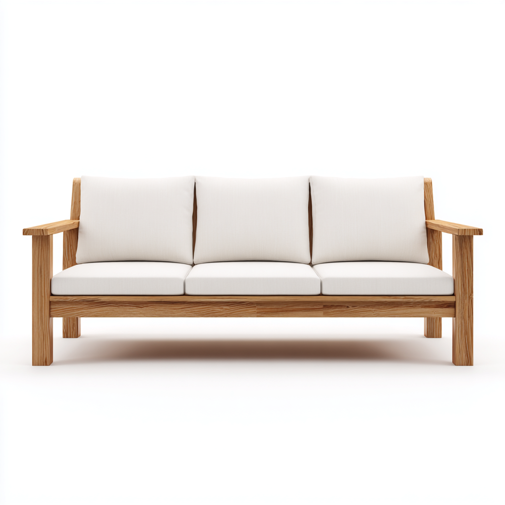 Canapé d'extérieur 3 places en bois - 185x82x80 cm - bois naturel-blanc - assises et dossiers avec coussins-Warmthza