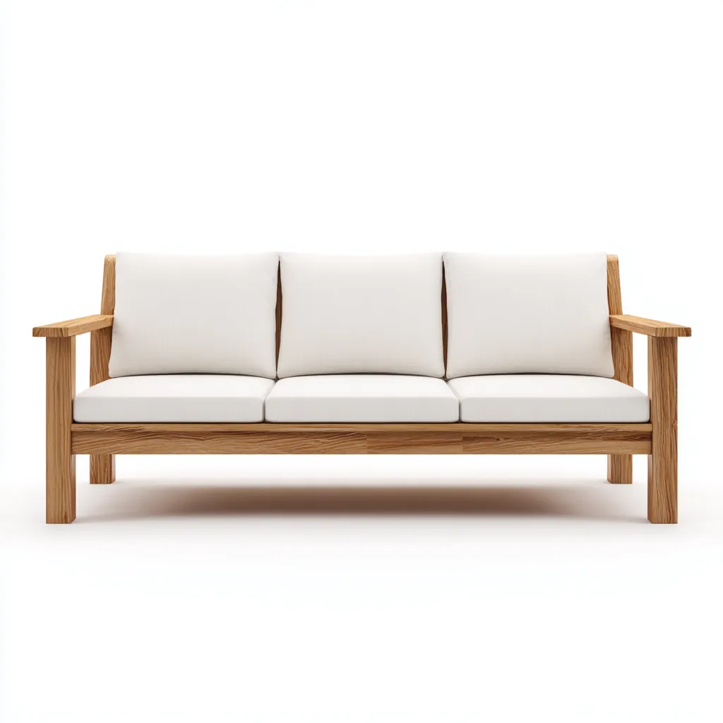 Canapé d'extérieur 3 places en bois - 185x82x80 cm - bois naturel-blanc - assises et dossiers avec coussins-Warmthza