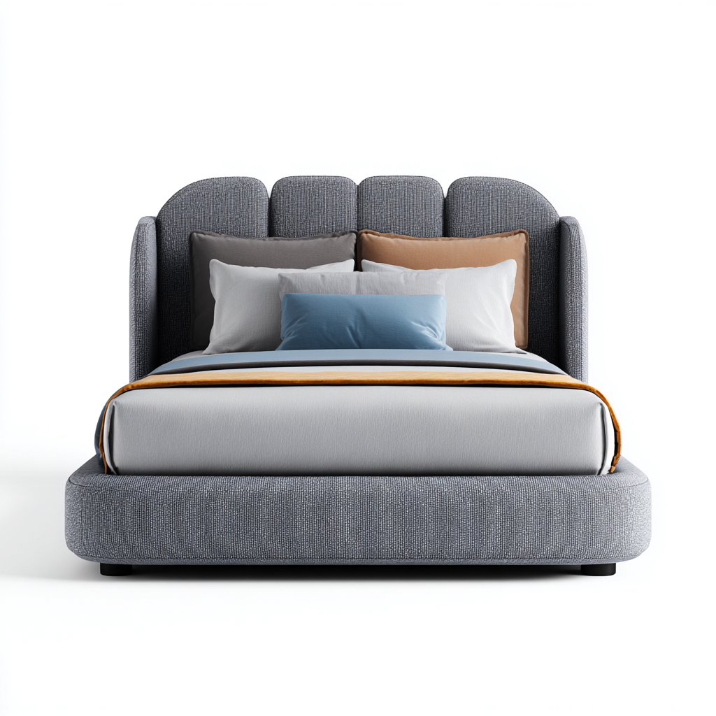 Lit double en tissu gris 200x160 cm - tête de lit arrondie capitonnée - style moderne-Warmthza