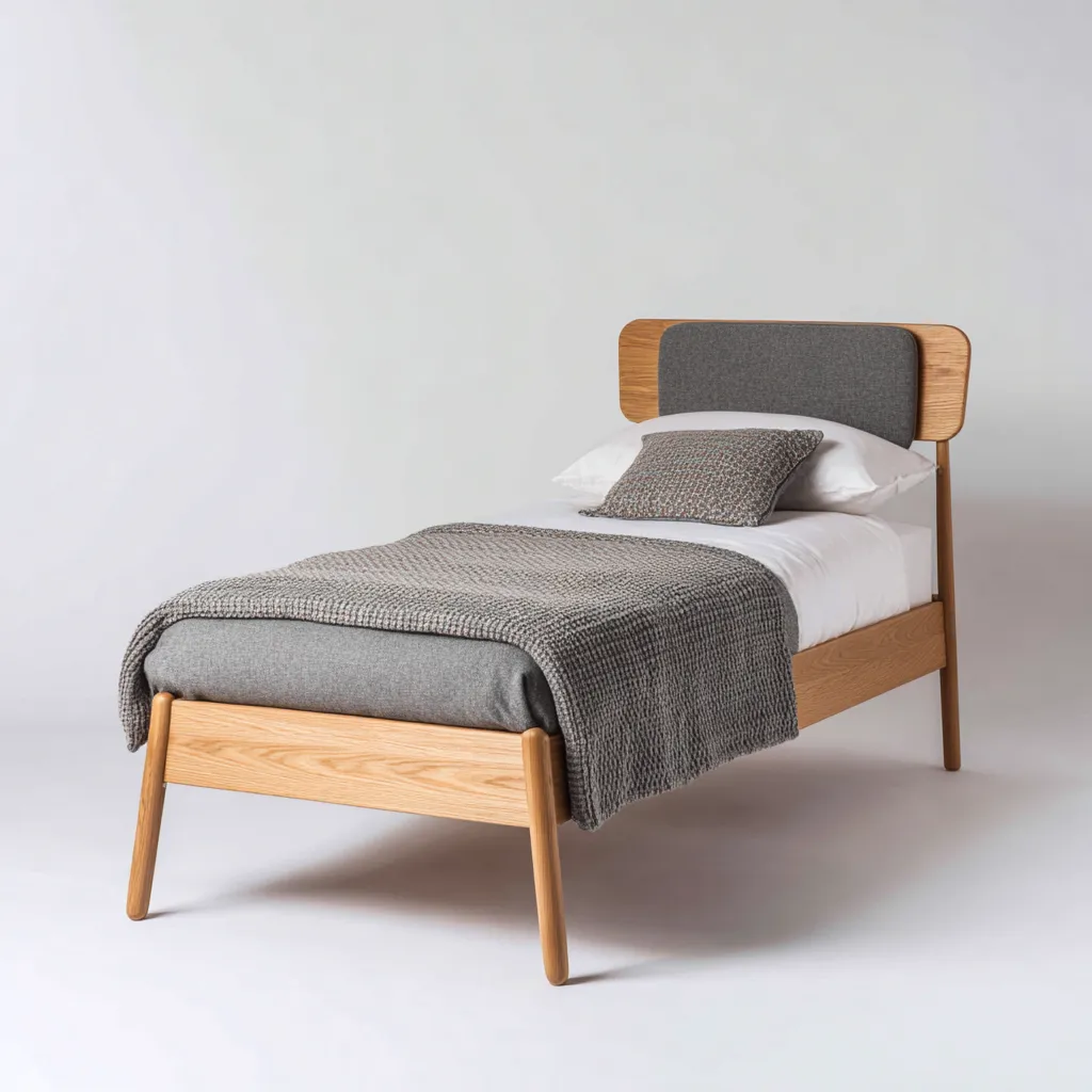 Lit simple en chêne massif et tissu gris 200x100x95 cm - style scandinave moderne-Warmthza