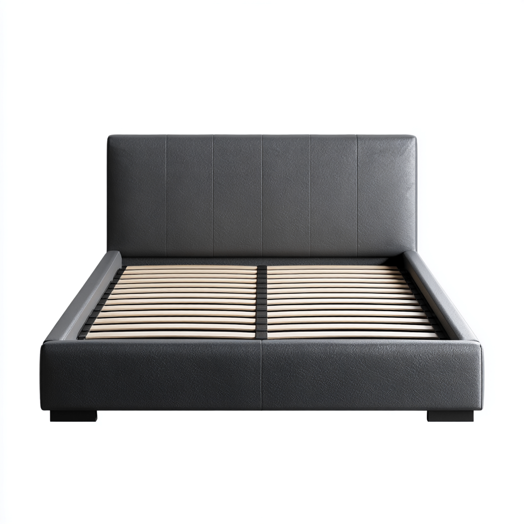 Lit double en cuir véritable gris foncé 200x160x95 cm - style moderne avec sommier à lattes-Warmthza