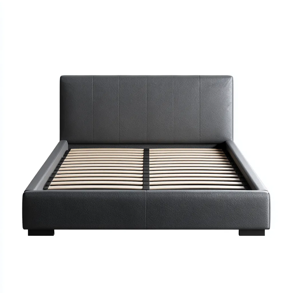 Lit double en cuir véritable gris foncé 200x160x95 cm - style moderne avec sommier à lattes-Warmthza