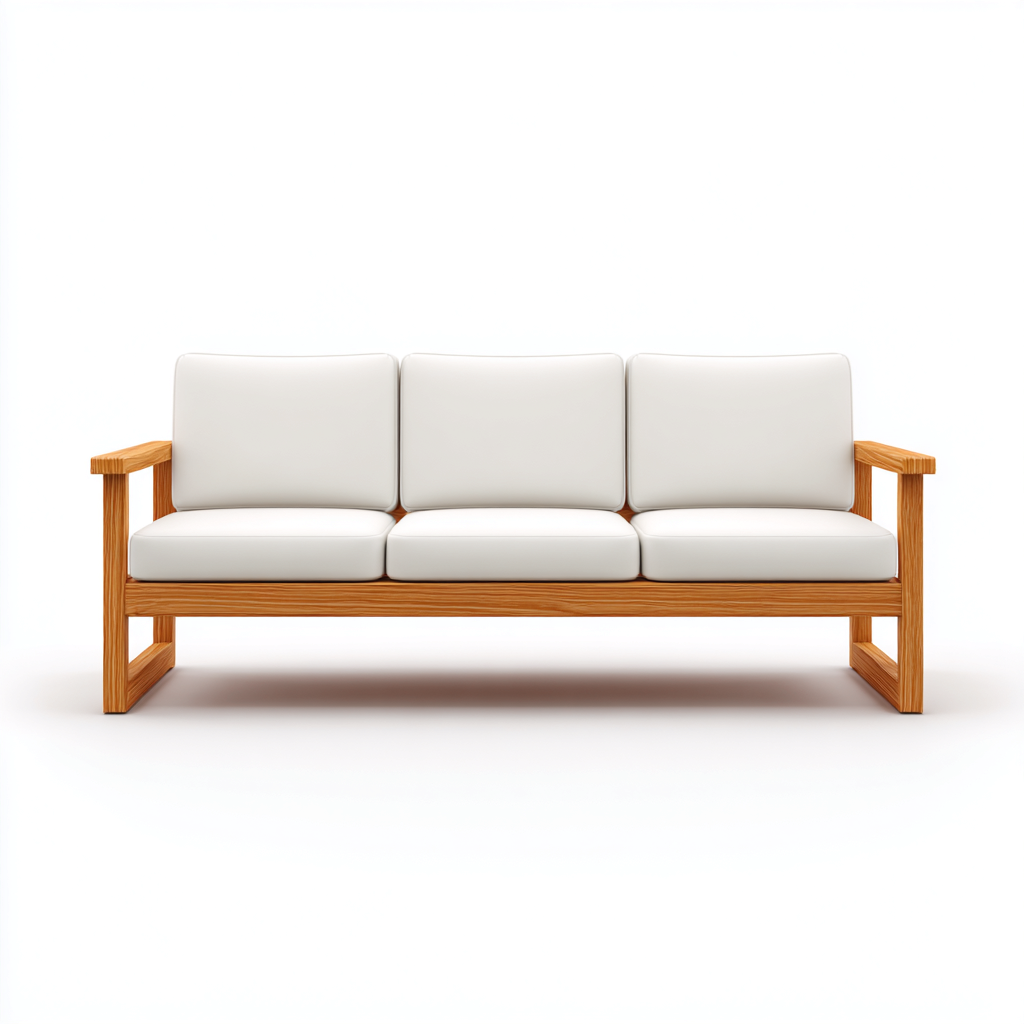 Canapé d'extérieur 3 places en bois massif avec coussins blancs - 200x80x85 cm - style moderne extérieur-Warmthza