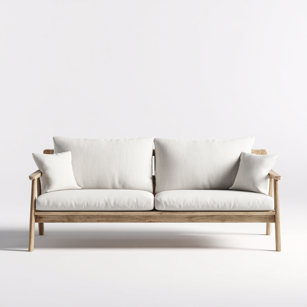 Canapé d'extérieur 3 places en bois naturel avec coussins blancs - 180x85x80 cm - style moderne extérieur-Warmthza