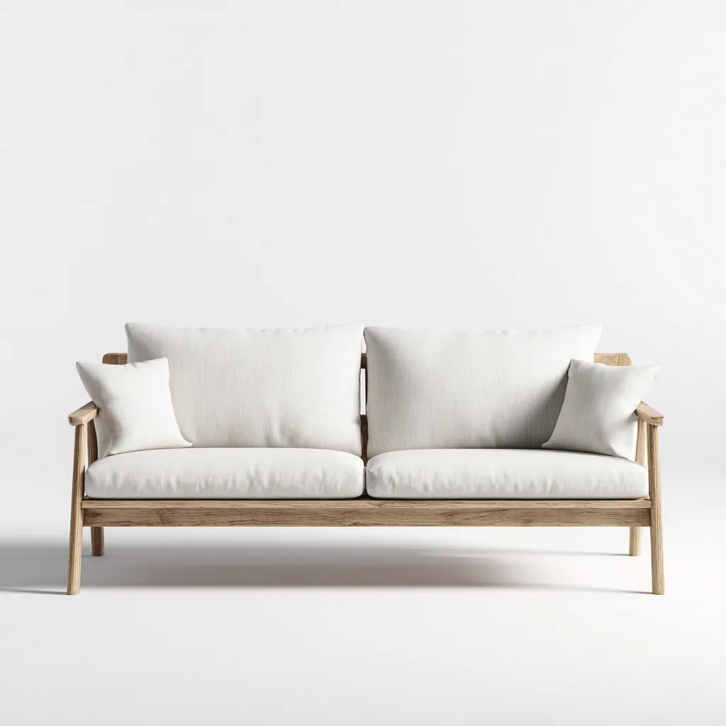 Canapé d'extérieur 3 places en bois naturel avec coussins blancs - 180x85x80 cm - style moderne extérieur-Warmthza