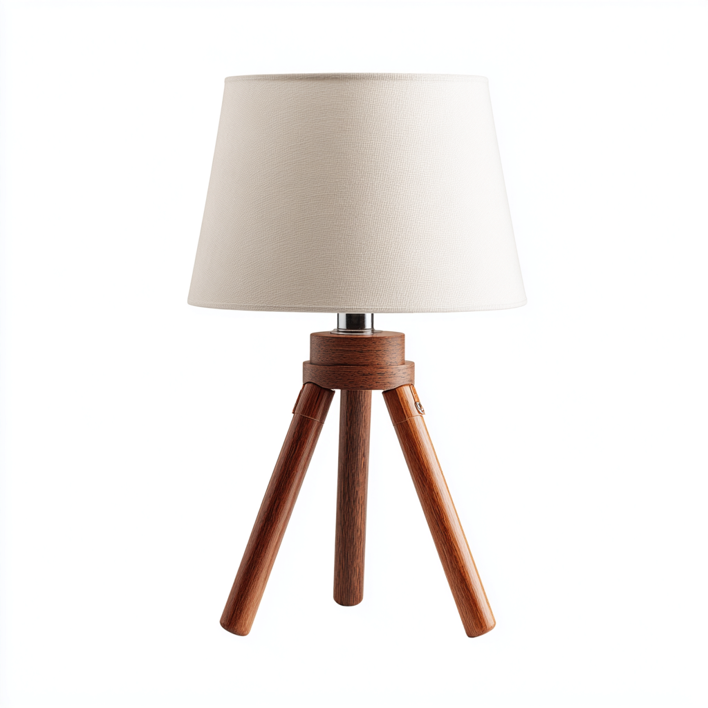 Lampe de table trépied en bois avec abat-jour en tissu 28x28x50 cm - blanc-bois foncé - style nordique-Warmthza