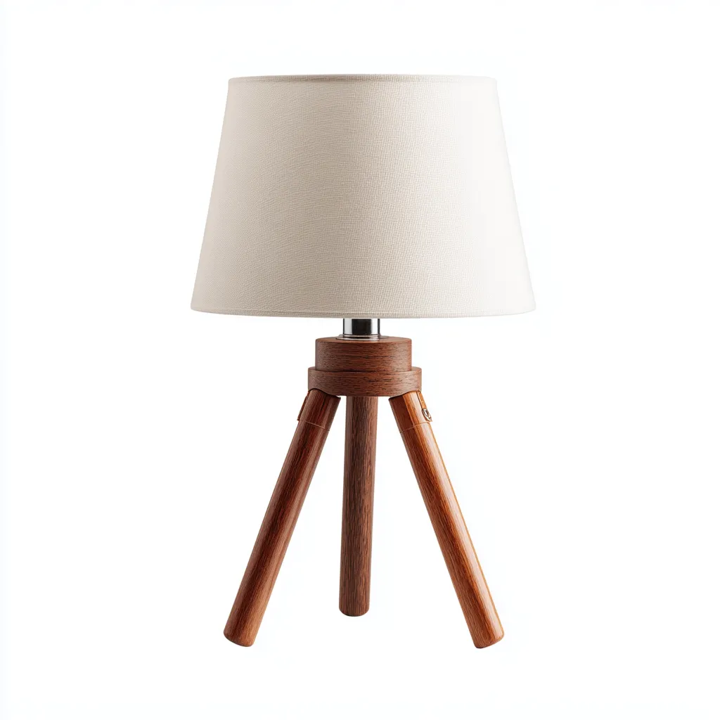 Lampe de table trépied en bois avec abat-jour en tissu 28x28x50 cm - blanc-bois foncé - style nordique-Warmthza