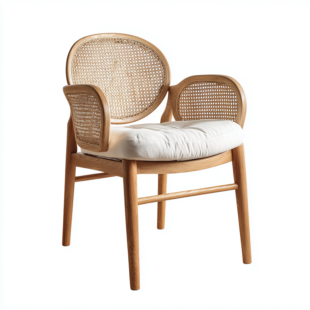 Fauteuil d'extérieur en bois et rotin avec coussin 64x70x87 cm - bois naturel-blanc - style rétro-Warmthza