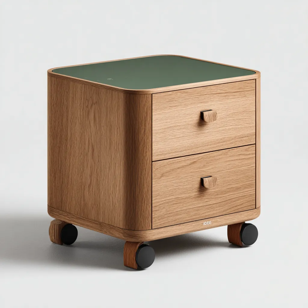 Caisson de bureau à roulettes 2 tiroirs 42x45x55 cm - chêne-vert - design moderne avec plateau coloré-Warmthza