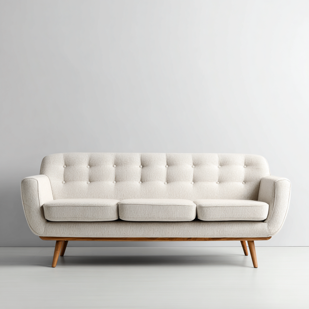 Canapé droit 3 places en tissu 190x85x90 cm - beige clair - style vintage-Warmthza