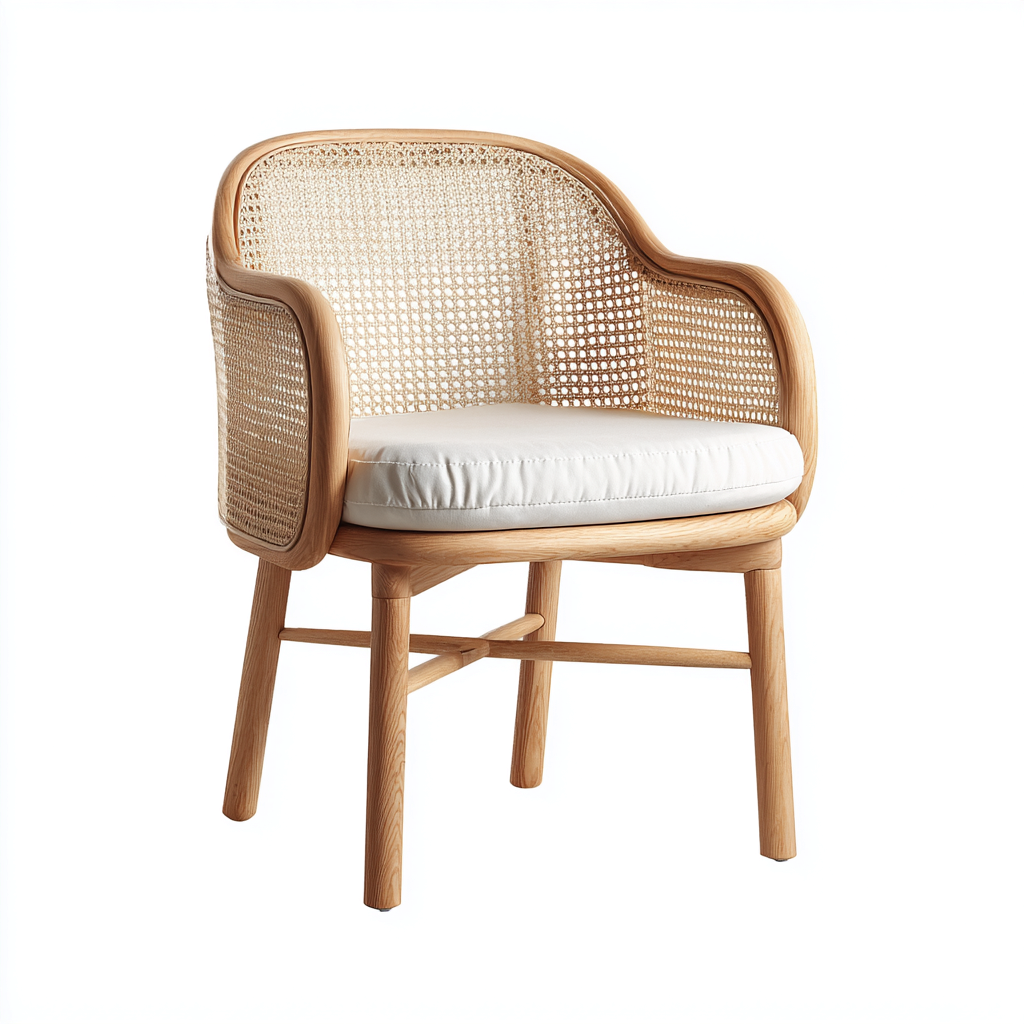 Fauteuil d'extérieur en bois et rotin avec coussin 62x68x85 cm - bois naturel-blanc - style moderne-Warmthza