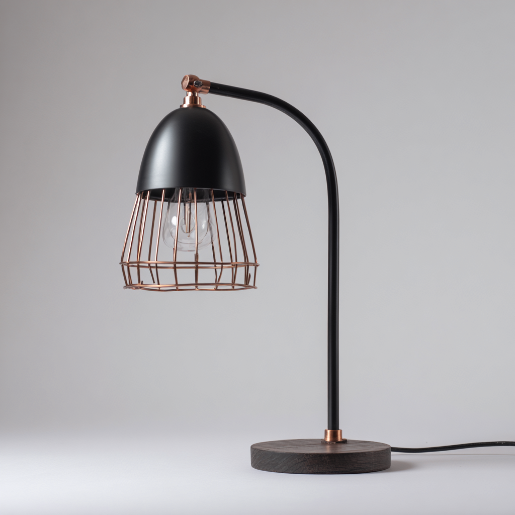 Lampe de table en métal et bois 20x20x45 cm - noir-cuivre - style industriel-Warmthza