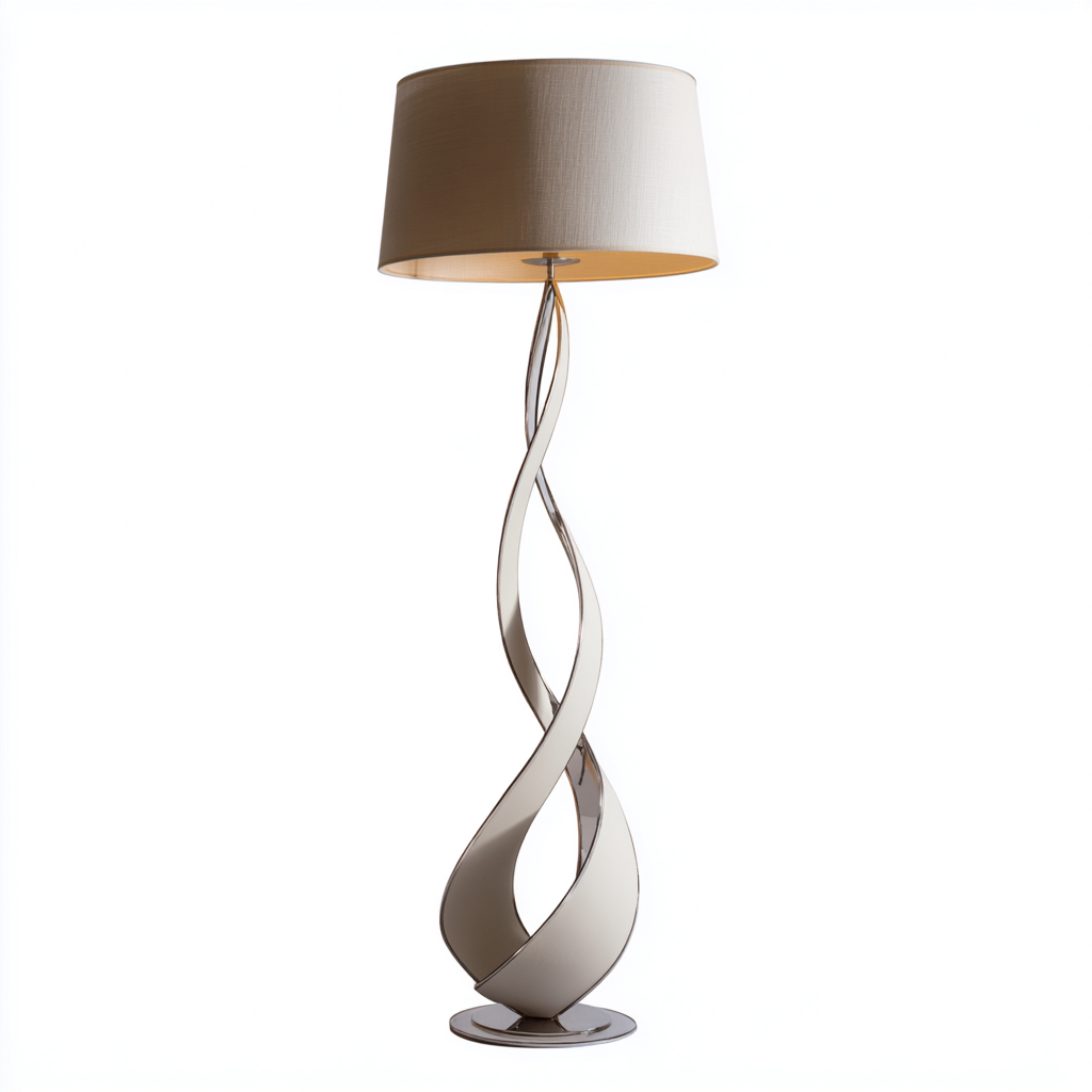 Lampadaire en métal et tissu 165x40x40 cm - argent-beige - style moderne élégant-Warmthza