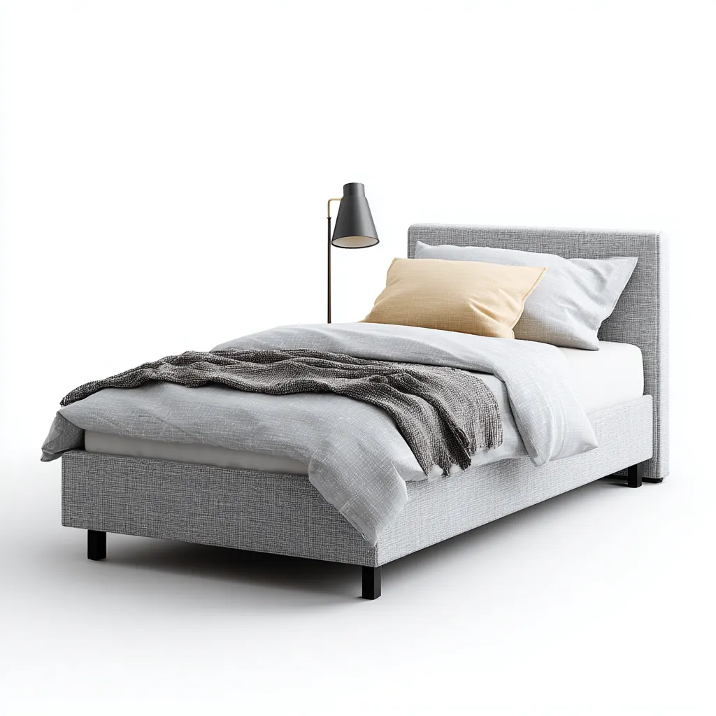 Lit simple en tissu gris 200x100 cm - structure rembourrée avec pieds en métal noir - style moderne-Warmthza